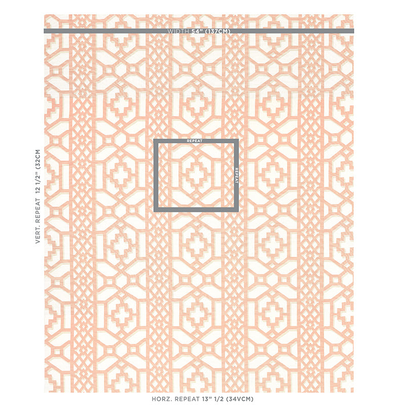 Schumacher Zanzibar Trellis Coral Fabric - Eade's Wallpaper