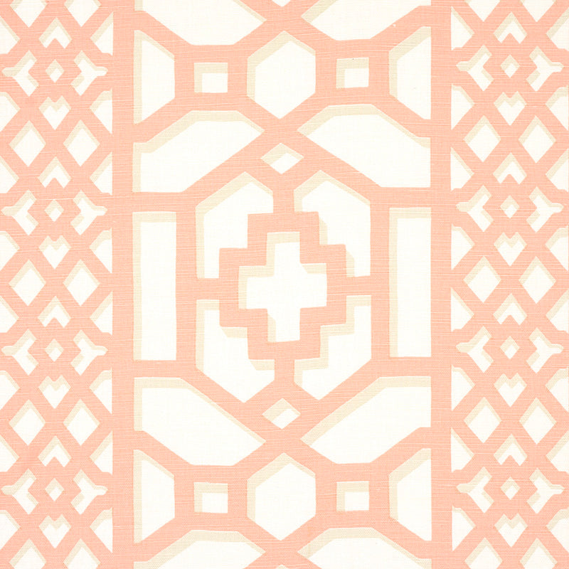 Schumacher Zanzibar Trellis Coral Fabric - Eade's Wallpaper