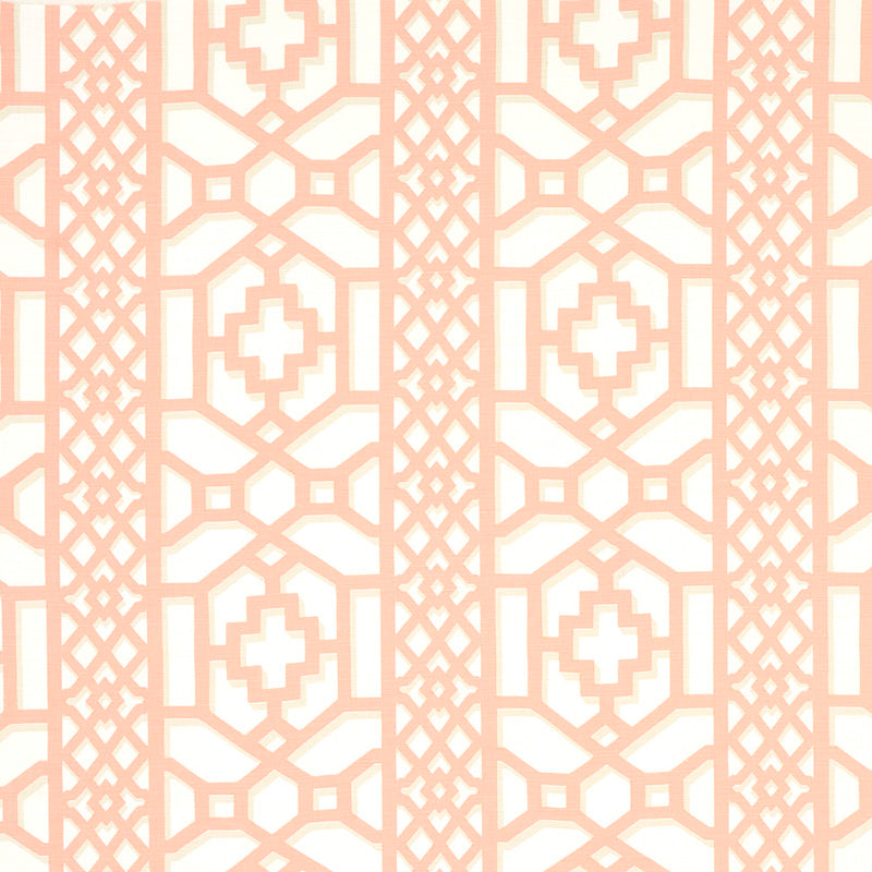 Schumacher Zanzibar Trellis Coral Fabric - Eade's Wallpaper