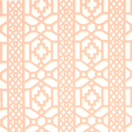 Schumacher Zanzibar Trellis Coral Fabric - Eade's Wallpaper