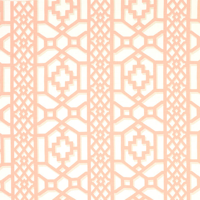 Schumacher Zanzibar Trellis Coral Fabric - Eade's Wallpaper