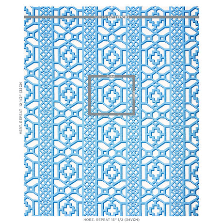 Schumacher Zanzibar Trellis Blue Fabric - Eade's Wallpaper
