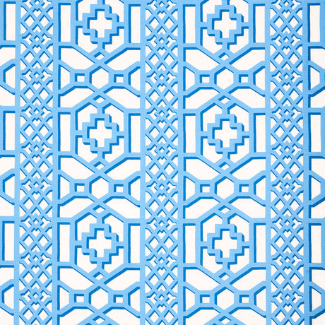 Schumacher Zanzibar Trellis Blue Fabric - Eade's Wallpaper