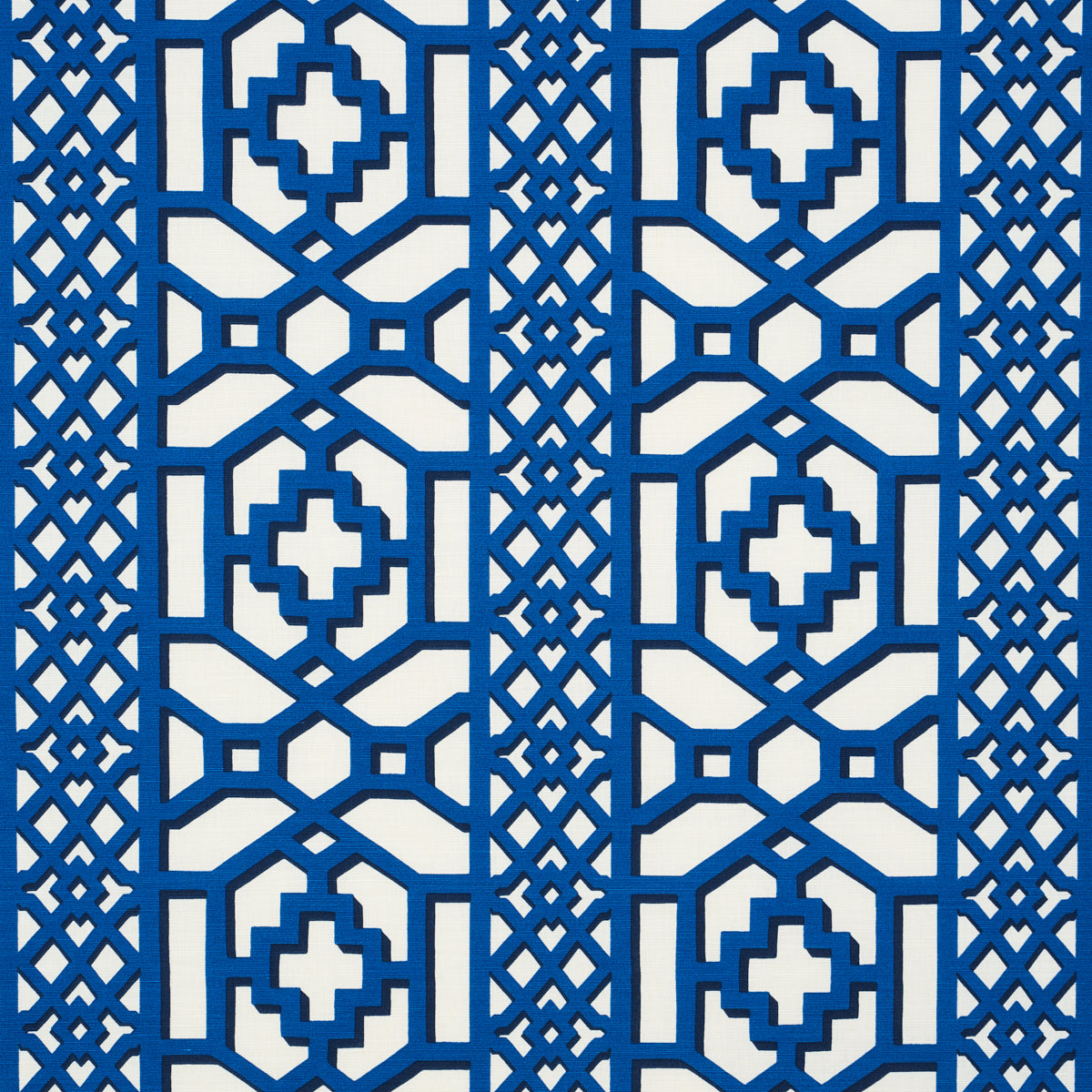 Schumacher Zanzibar Trellis Navy Fabric - Eade's Wallpaper