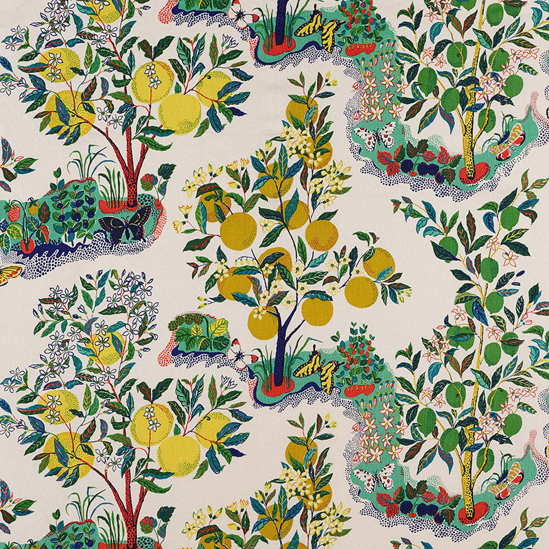 Alexander Girard／Fruit Tree 生地（フレーム付） Schumacher 175760 CITRUS GARDEN in PRIMARY Fabric - Eade's – Eades