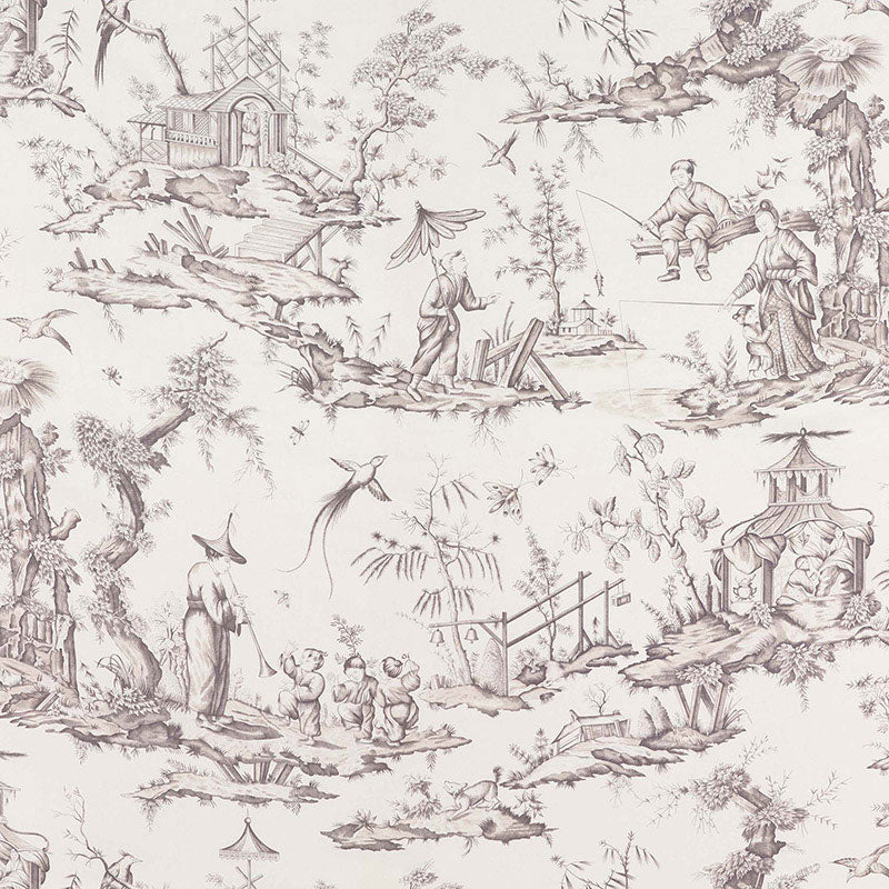 Schumacher Shengyou Toile Driftwood Fabric - Eade's Wallpaper