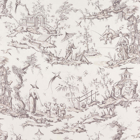 Schumacher Shengyou Toile Driftwood Fabric - Eade's Wallpaper