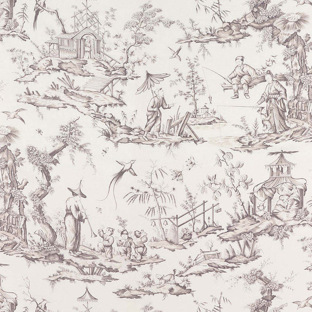 Schumacher Shengyou Toile Driftwood Fabric - Eade's Wallpaper