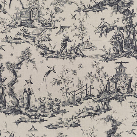 Schumacher Shengyou Toile Charcoal Fabric - Eade's Wallpaper