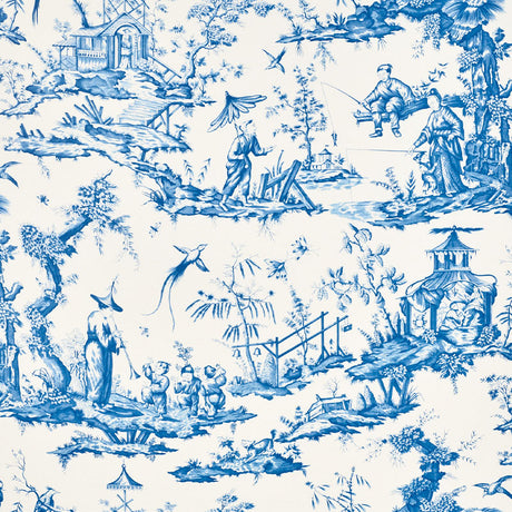 Schumacher Shengyou Toile Blue Fabric - Eade's Wallpaper