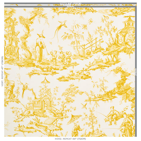 Schumacher Shengyou Toile Yellow Fabric - Eade's Wallpaper