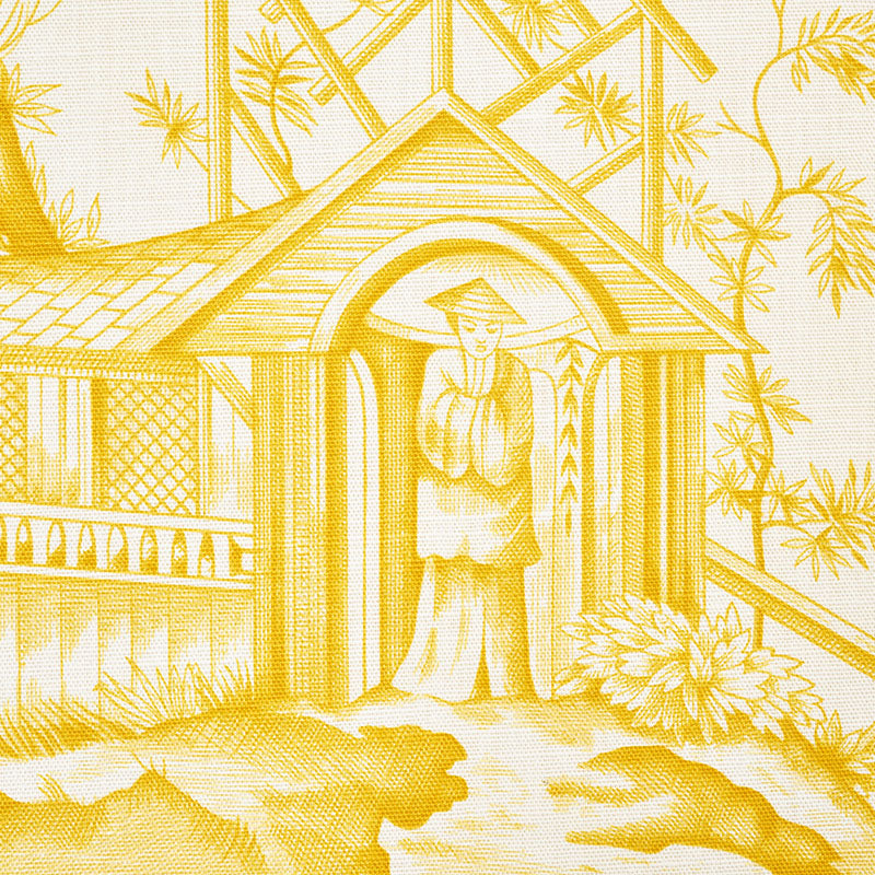 Schumacher Shengyou Toile Yellow Fabric - Eade's Wallpaper