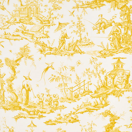 Schumacher Shengyou Toile Yellow Fabric - Eade's Wallpaper