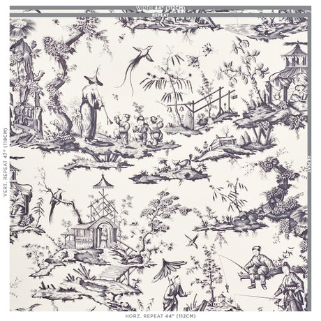 Schumacher Shengyou Toile Black Fabric - Eade's Wallpaper