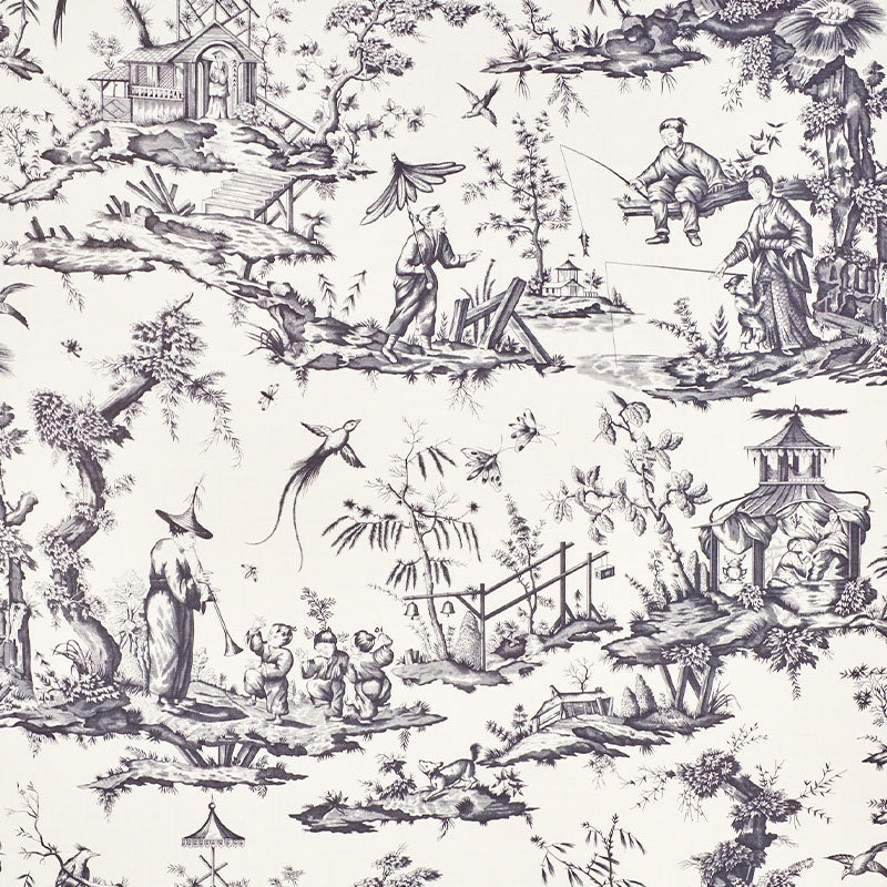 Schumacher Shengyou Toile Black Fabric - Eade's Wallpaper