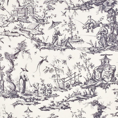Schumacher Shengyou Toile Black Fabric - Eade's Wallpaper