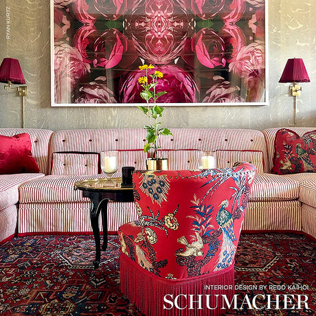 Schumacher Peacock Red Fabric - Eade's Wallpaper