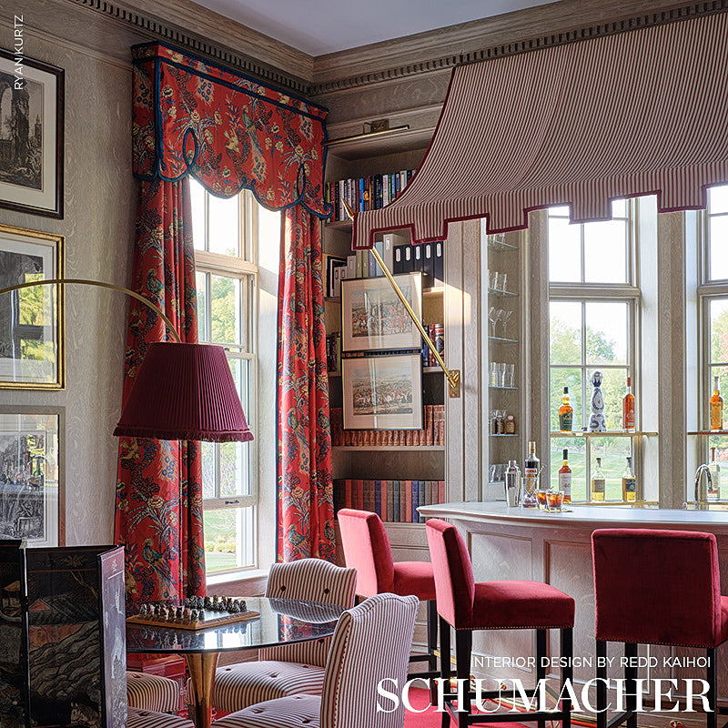 Schumacher Peacock Red Fabric - Eade's Wallpaper