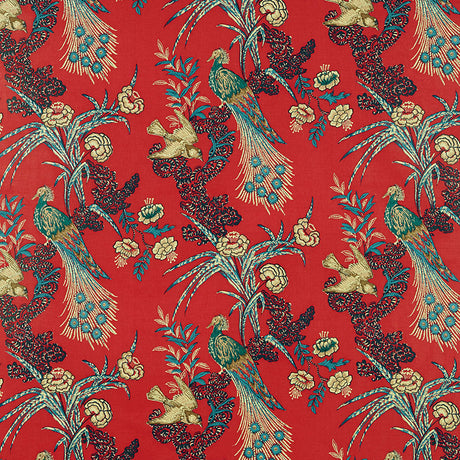 Schumacher Peacock Red Fabric - Eade's Wallpaper