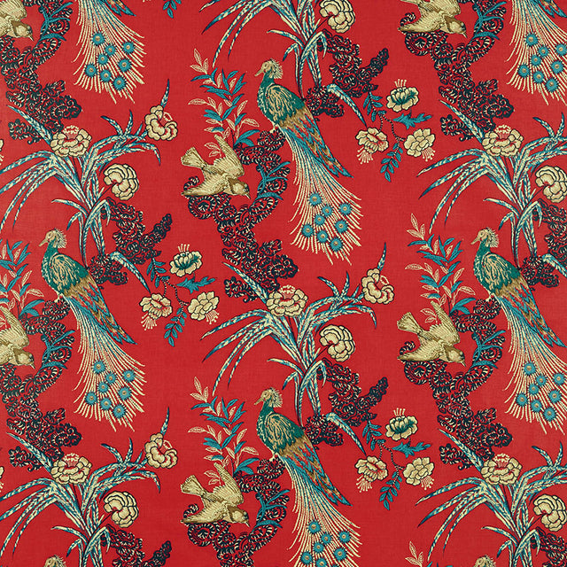 Schumacher Peacock Red Fabric - Eade's Wallpaper