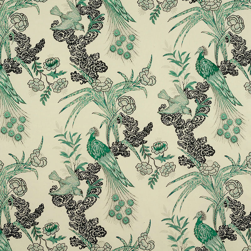 Schumacher Peacock Emerald Fabric - Eade's Wallpaper
