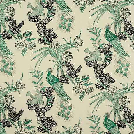 Schumacher Peacock Emerald Fabric - Eade's Wallpaper