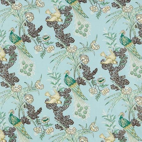 Schumacher Peacock Aqua Fabric - Eade's Wallpaper