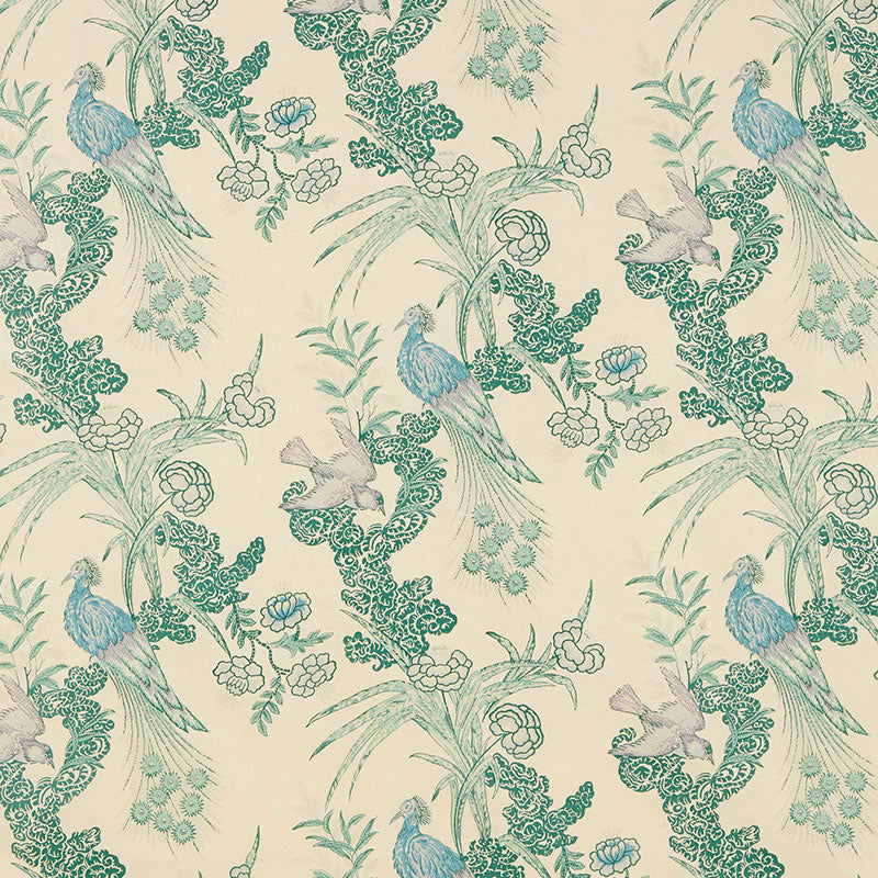 Schumacher Peacock Cream Fabric - Eade's Wallpaper