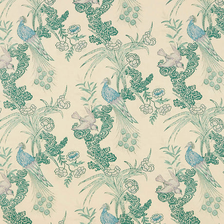 Schumacher Peacock Cream Fabric - Eade's Wallpaper