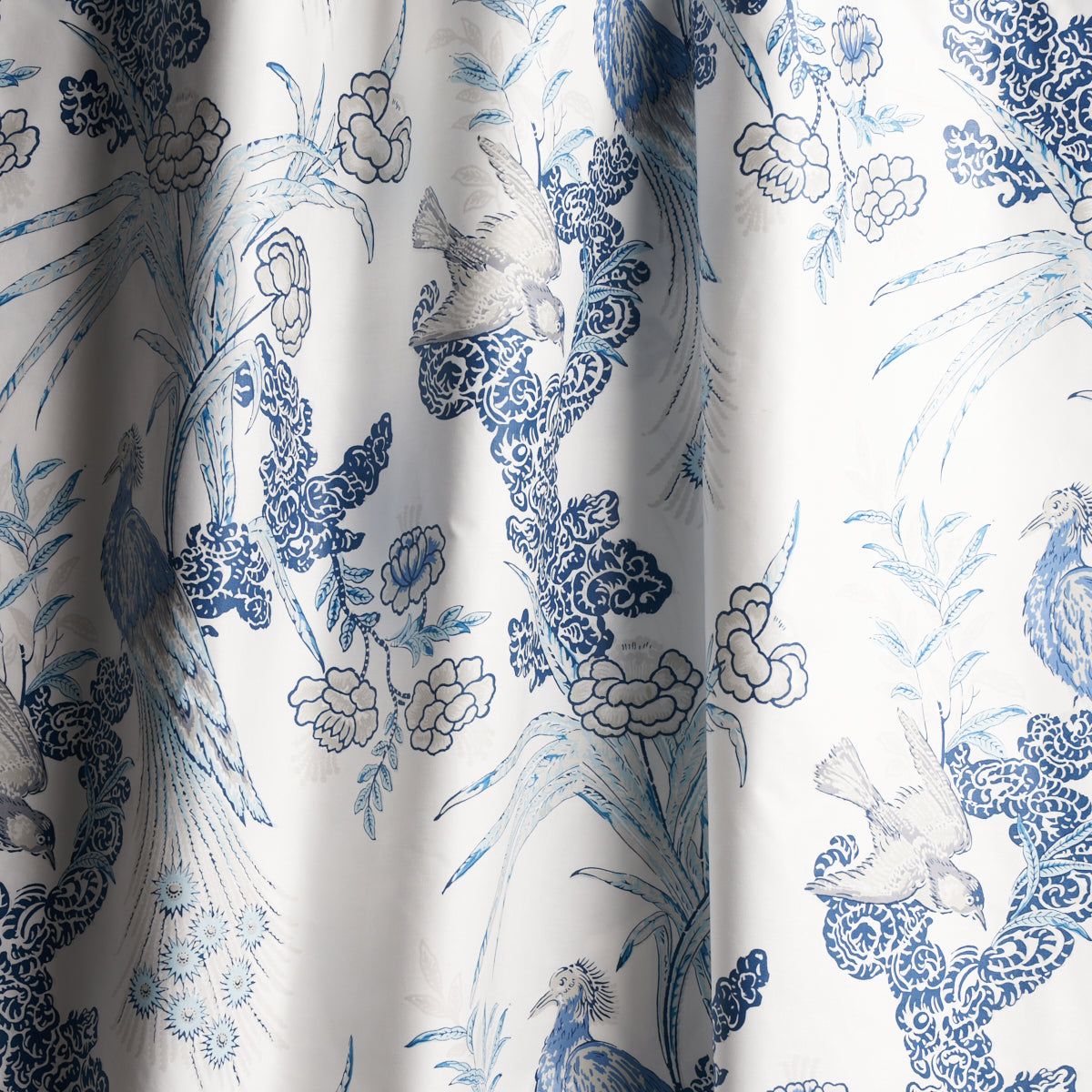 Schumacher Peacock Porcelain Fabric - Eade's Wallpaper