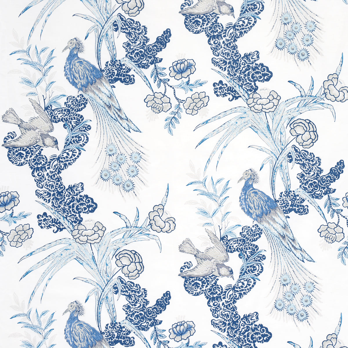 Schumacher Peacock Porcelain Fabric - Eade's Wallpaper