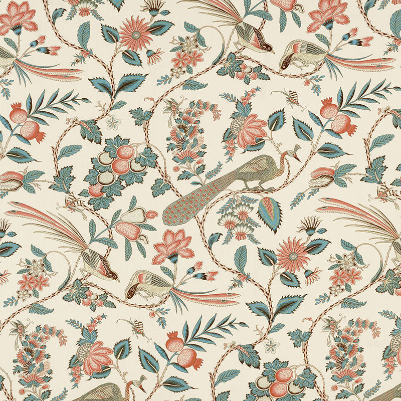 Schumacher Campagne Peacock & Rouge Fabric