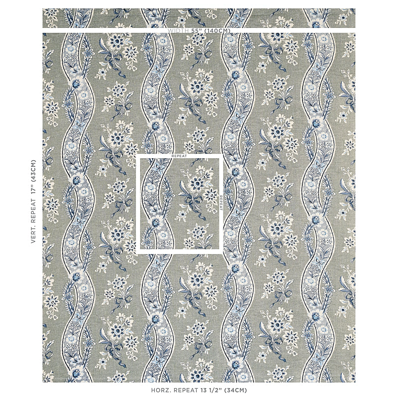 Schumacher Le Castellet Gris & Bleu Fabric - Eade's Wallpaper