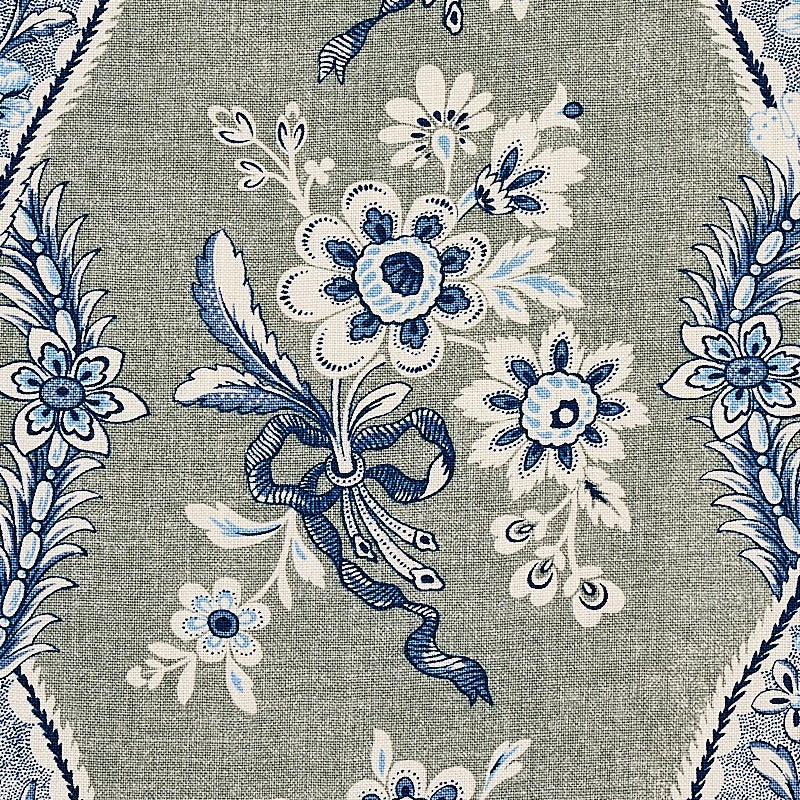 Schumacher Le Castellet Gris & Bleu Fabric - Eade's Wallpaper
