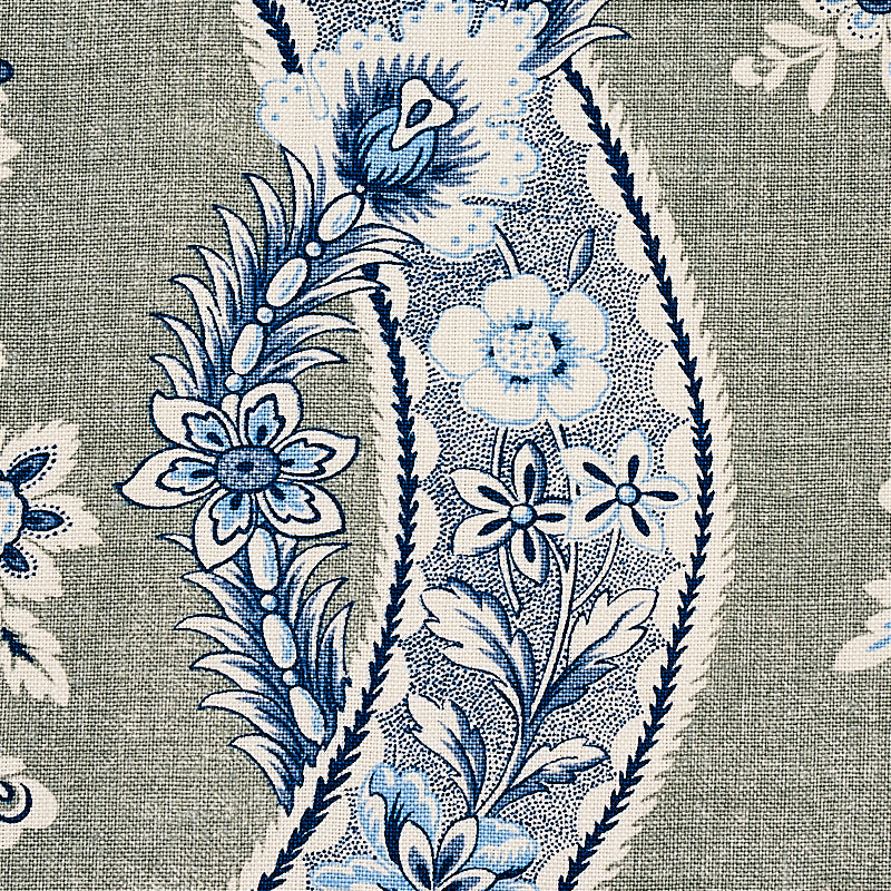 Schumacher Le Castellet Gris & Bleu Fabric - Eade's Wallpaper