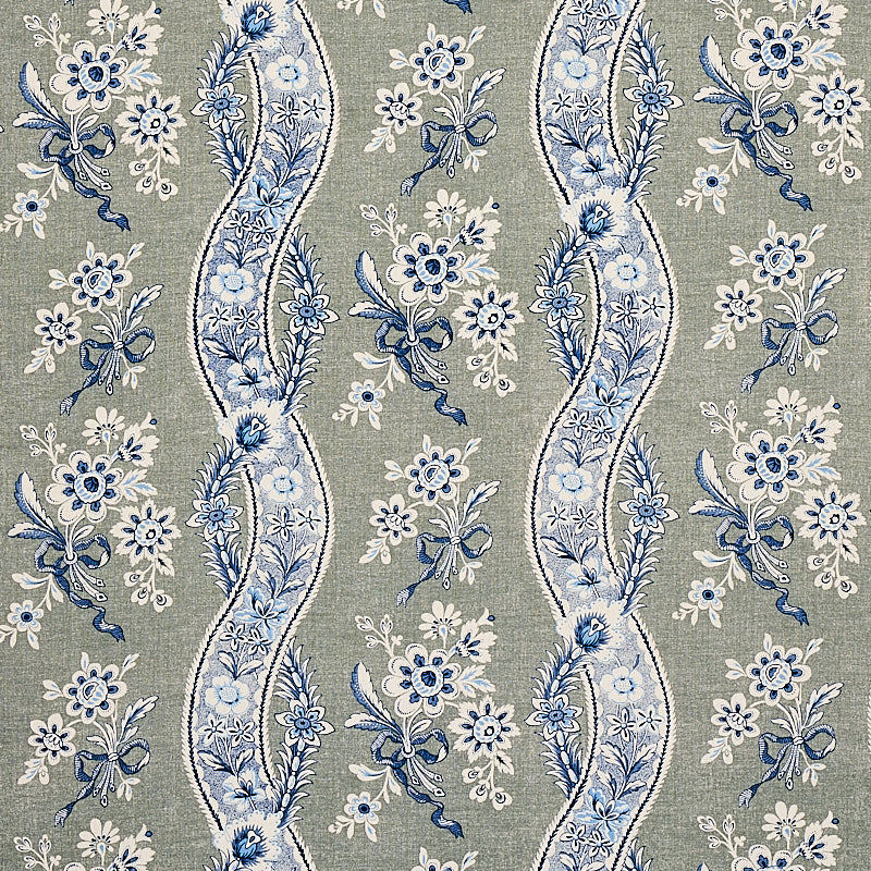 Schumacher Le Castellet Gris & Bleu Fabric - Eade's Wallpaper
