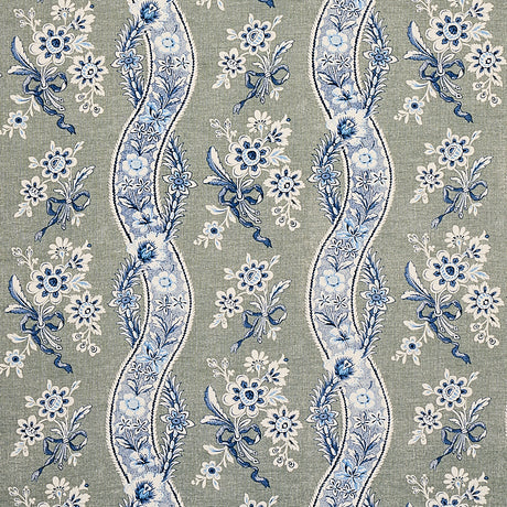Schumacher Le Castellet Gris & Bleu Fabric - Eade's Wallpaper