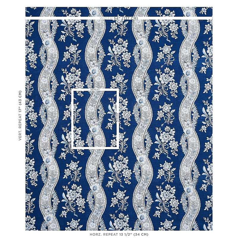 Schumacher Le Castellet Indigo Fabric - Eade's Wallpaper