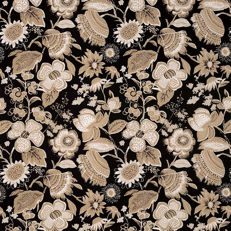 Schumacher Tikki Garden Lava Black Fabric - Eade's Wallpaper
