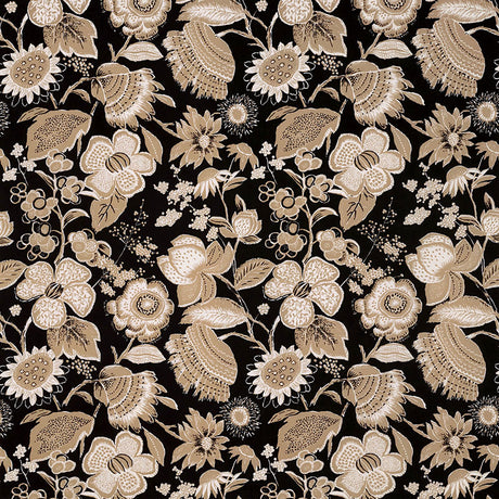 Schumacher Tikki Garden Lava Black Fabric - Eade's Wallpaper