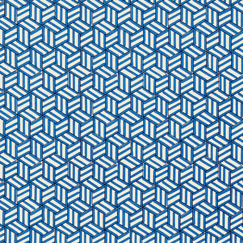 Schumacher Tumbling Blocks Cobalt Fabric - Eade's Wallpaper