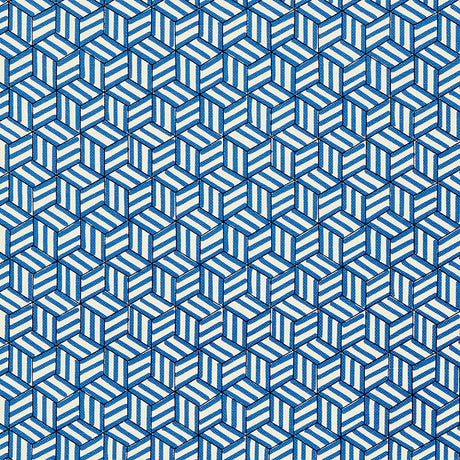 Schumacher Tumbling Blocks Cobalt Fabric - Eade's Wallpaper