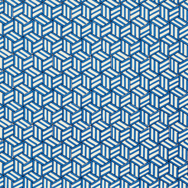 Schumacher Tumbling Blocks Cobalt Fabric - Eade's Wallpaper