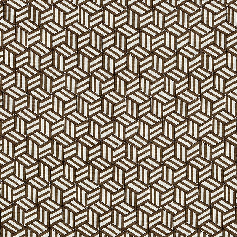 Schumacher Tumbling Blocks Chocolate Fabric - Eade's Wallpaper