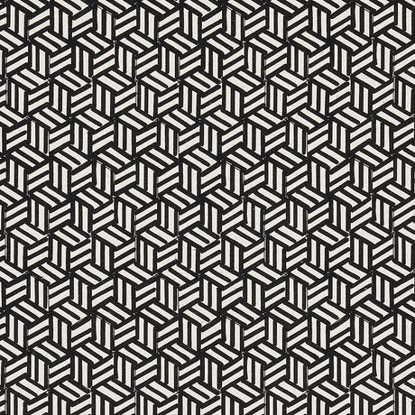 Schumacher Tumbling Blocks Black Fabric - Eade's Wallpaper