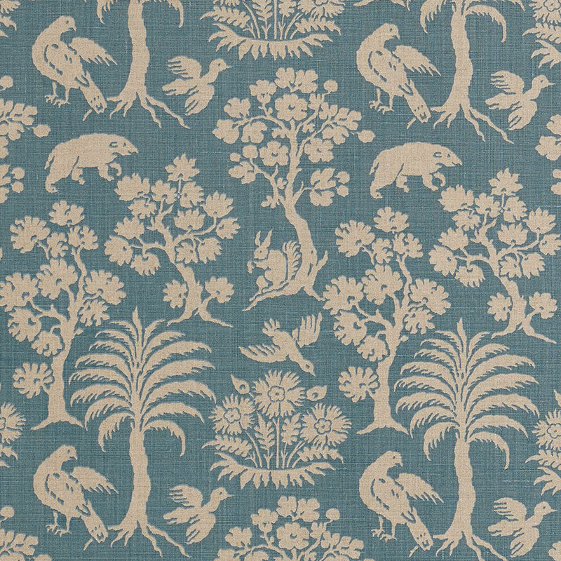 Schumacher Woodland Silhouette Cadet Fabric - Eade's Wallpaper
