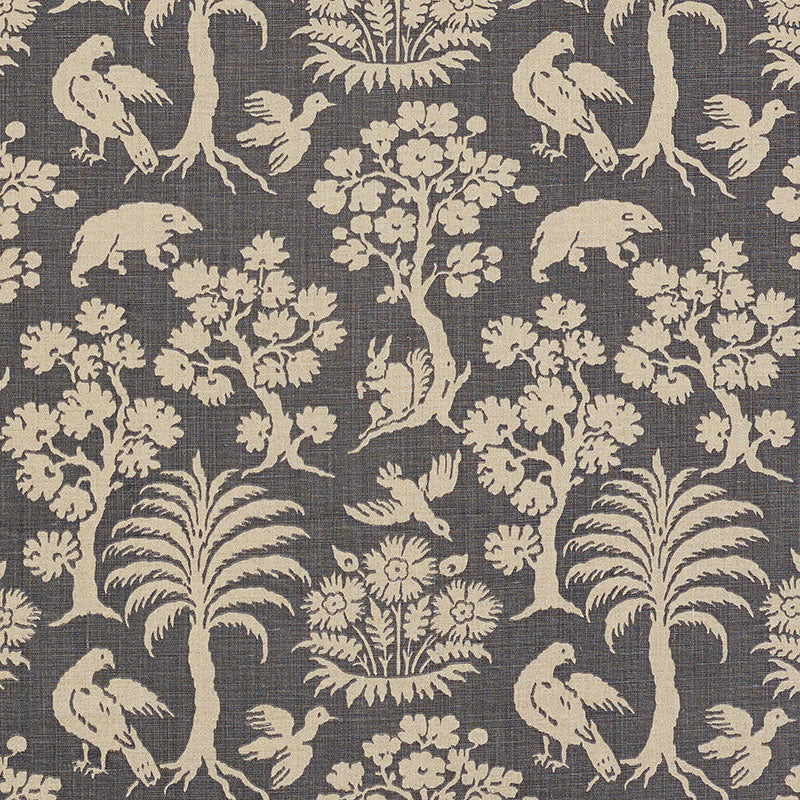 Schumacher Woodland Silhouette Steel Fabric - Eade's Wallpaper