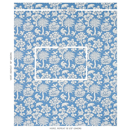 Schumacher Woodland Silhouette Blue Fabric - Eade's Wallpaper
