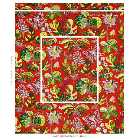 Schumacher Exotic Butterfly Red Fabric