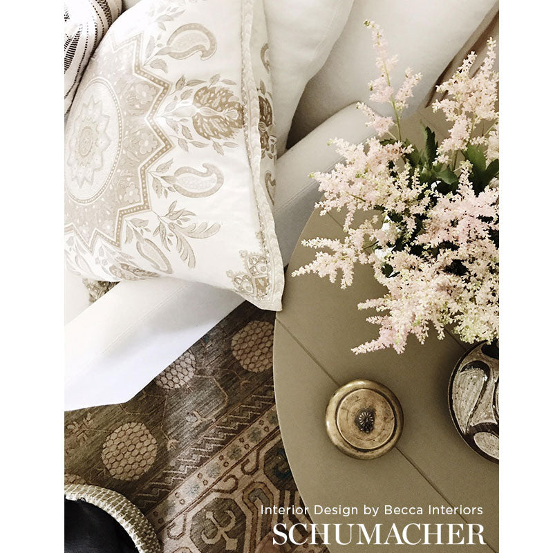 Schumacher Montecito Medallion Neutral Fabric - Eade's Wallpaper